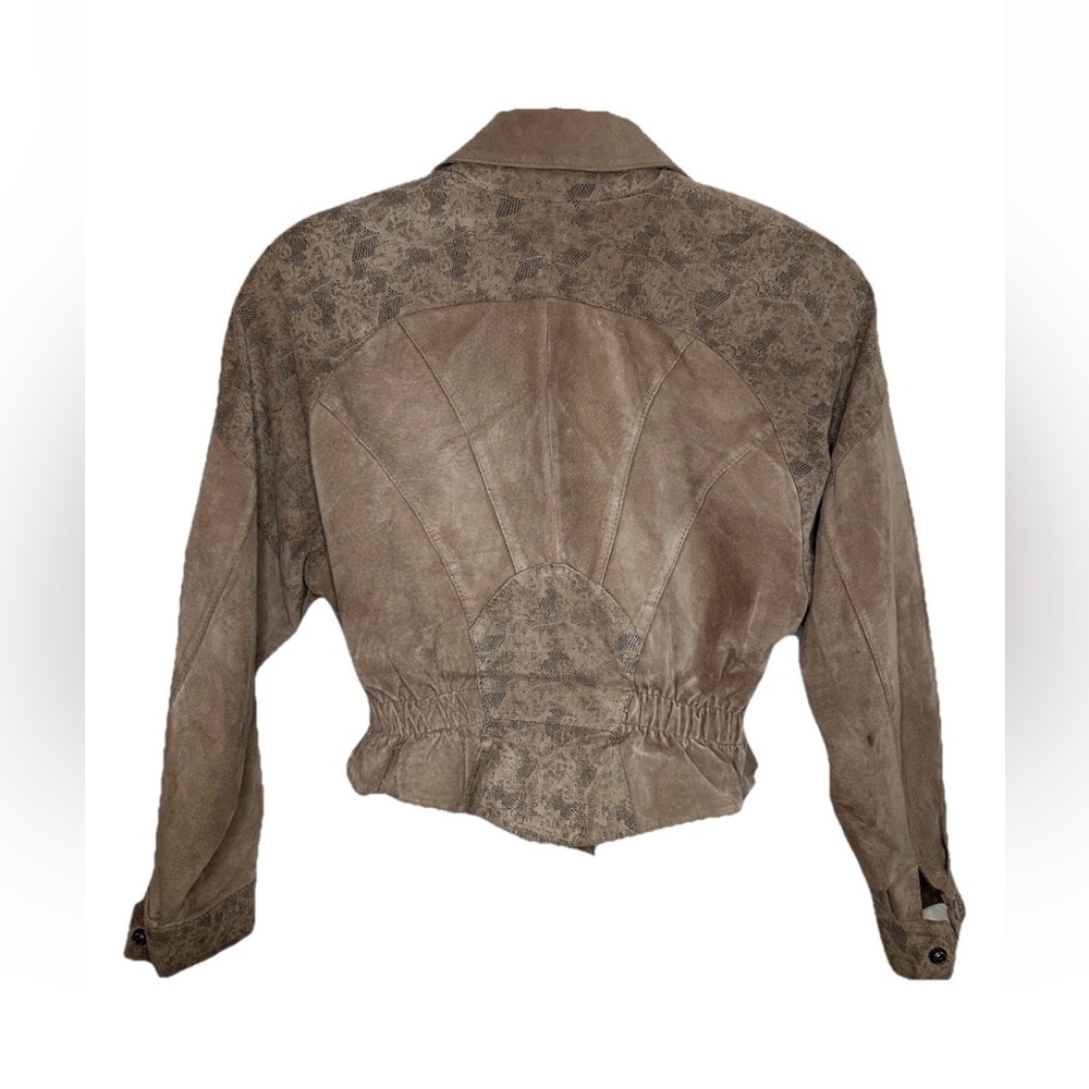 Vintage 90’s CHIA Cropped Brown Suede Leather Jacket Snake Print Panel Korea XS - Picture 9 of 16